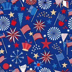 Obraz premium Seamless pattern of Fourth of July fireworks and flags, Generative AI