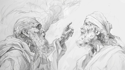 Genesis,Abraham and Abimelech:Minimalist sketch of God appearing to Abimelech in a dream, bold pencil lines on soft beige background biblical illustration, perfect for inspirational wall art.