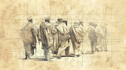 Genesis,Joseph Reveals Himself:Modern Bible Wall Art of Joseph Providing Brothers with Provisions and Transportation, Bold Pencil Sketch, Minimalist Design  Biblical Illustration