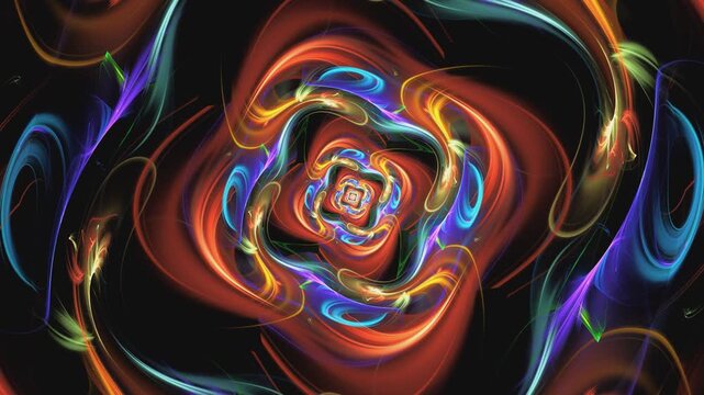 Fiery glowing particles changing colour, position, shape on dark. Flamy rotation, transformation of fractal bright pattern variation. Abstract fire background illumination, changes. 4K UHD 4096x2304