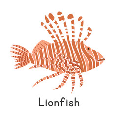 Lionfish vector illustration. Lionfish  cute cartoon clipart, animal in flat style. Sea animals, underwater creatures, ocean animals, marine life concept. Lionfish vector design isolated on white