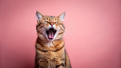 Cat meowing, yawning, laughing with rose gold pink background , cat, meow, yawn, laugh, rose gold, pink, background, cute