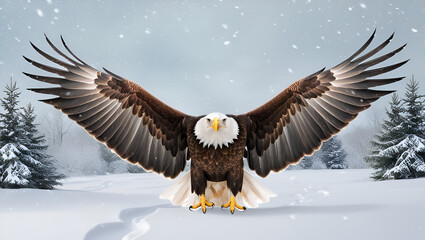 Fototapeta premium american bald eagle in flight against snowy alaskan kenai mountains generative by ai...