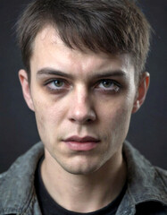 Obraz premium Close up portrait of a young man with dark circles