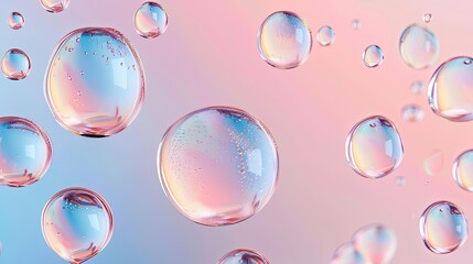 water drops of transparent gel serum on pastel background. cosmetic banner
