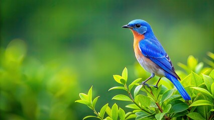 Blue bird perched on a green plant, blue, bird, plant, nature, wildlife, feathers, perched, outdoors, colorful, flora, fauna, small