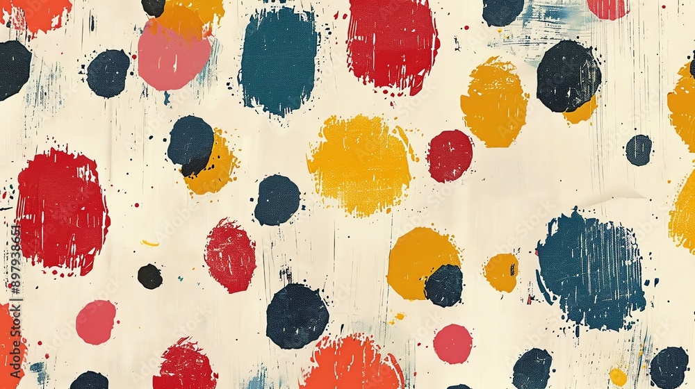 Poster Abstract colorful paint splatters on a textured canvas background.
