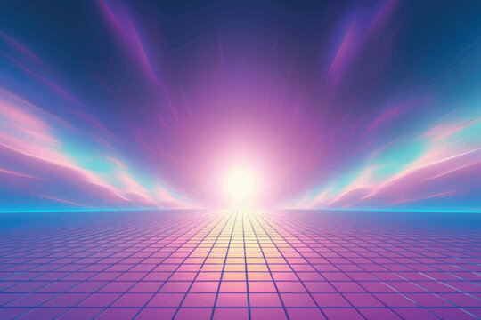 Futuristic sunrise digital landscape