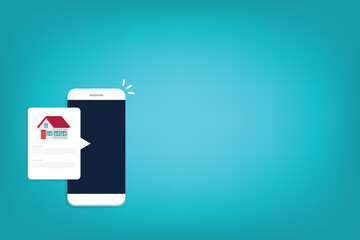 Home, house info notification on mobile phone. Digital app on smartphone device, rent or sell application or smart house notice.	