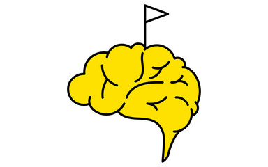 旗の立った脳、ターゲット・目標達成・ゴールのビジネスアイコン