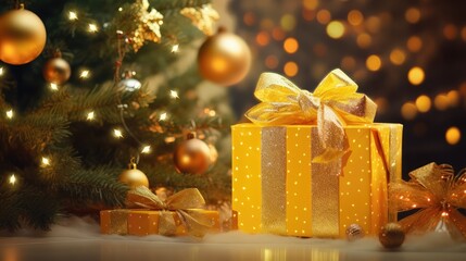 lights yellow christmas gift box