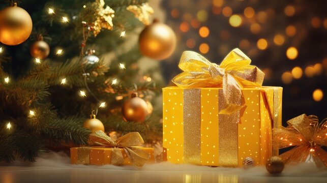 lights yellow christmas gift box
