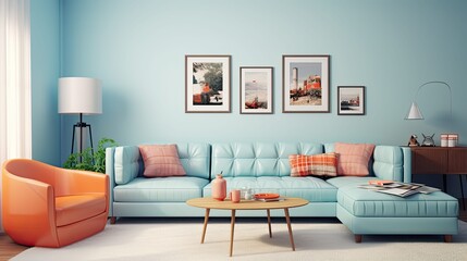 vibrant light blue living room