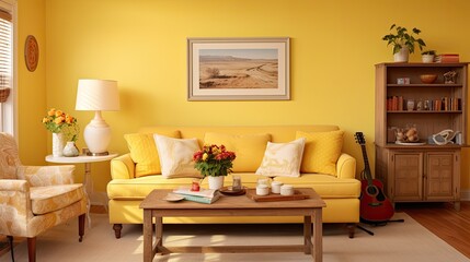 Obraz premium vintage yellow living room