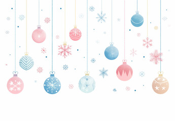Christmas background with snowflakes and hanging ornaments