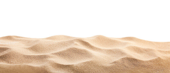 beach sand on white isolated background, front view