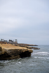 Pacific coast in California, San Diego city, Sunset Cliffs beach, sunsets over the ocean, summer evening, cliffs on the shore