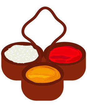Haldi (turmeric) and Kumkum (vermilion powder), haldi kumkum ceremony. haldi kumkum is married Hindu women occassion. puja samagri, indian festival element, haldi kumkum holder, tika, tilak