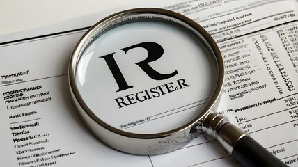 Register Trademark  Copyright Symbol A magnifying glass