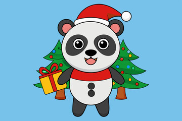 funny christmas panda vector art illustration