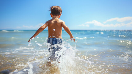 Fototapeta premium 真夏の海ではしゃぐ少年_A boy frolicking in the midsummer sea