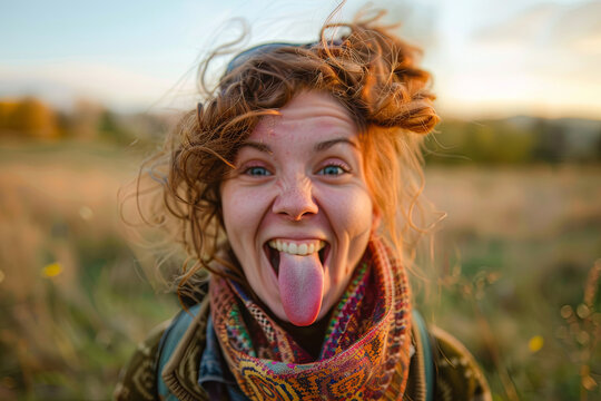 Funny woman sticking out her tongue