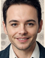 Fototapeta premium Young man smiling in a white shirt and blue jacket