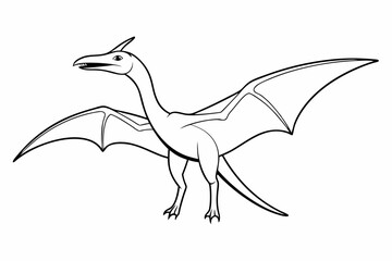 Coloring Book Featuring Line Art of Pterodactylus Flying Against a White Background