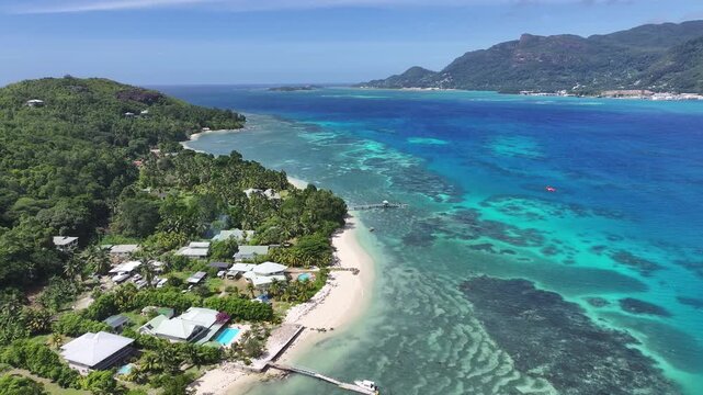 Cerf Island At Mahe Island In Victoria Seychelles. Indian Ocean Beach. Africa Background. Mahe Island At Victoria. Tourism Landscape. Nature Seascape. Outdoors Travel.