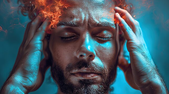 boy with his hands on his head from where he gets flames.mental illness awareness week. - Powered by Adobe