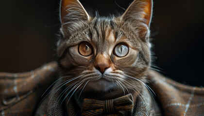  A cat in a formal suit and tie, looking dapper and sophisticated