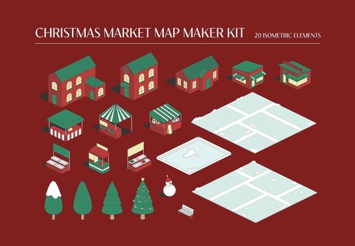 Christmas Market Map Maker Kit Isometric Christmas Market Town Elements