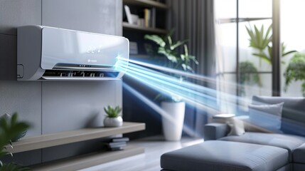 Fototapeta premium Fresh Natural Air in a Contemporary Living Room with an Energy-Efficient Air Conditioner
