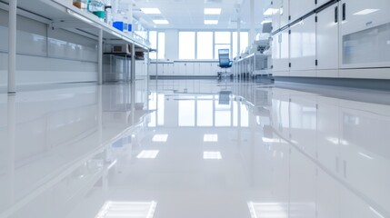 Obraz premium Cutting-edge lab facility with gleaming epoxy resin countertops, smooth and flawless coverage, bright and clean environment, precision instruments in view