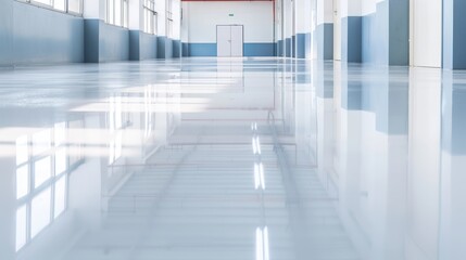 Decorative epoxy resin floor with a sleek, glossy finish, smooth and seamless surface, strong and durable, ideal for high-traffic industrial areas