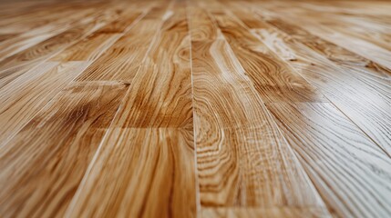 Detailed view of a resin-coated wooden floor, rich natural wood grain enhanced by a clear topcoat, seamless and polished finish, rustic charm
