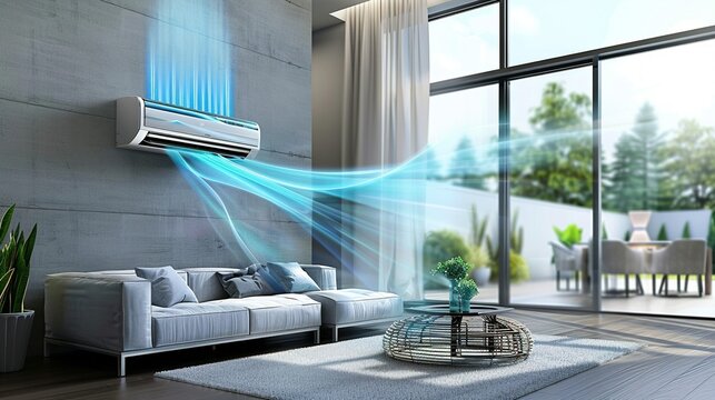 Energy-Efficient Air Conditioner Providing Fresh Air in a Modern Living Room