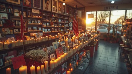 Obraz premium Patriot Day Tribute Display in Community Center Honoring Remembrance