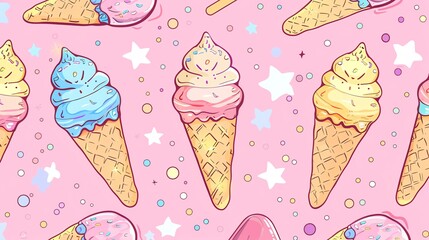 Colorful Ice Cream Cones Pattern.