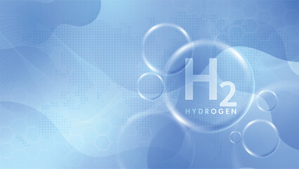 Hydrogen H2 production. renewable energy source. renewable Eco energy. hydrogen energy powered by renewable electricity with water molecule in transparent style. vector design.