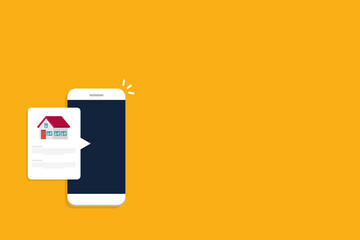 Home, house info notification on mobile phone. Digital app on smartphone device, rent or sell application or smart house notice.	