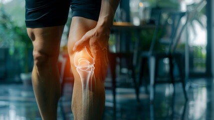 Close up of hands holding knee with pain due to degenerative arthritis