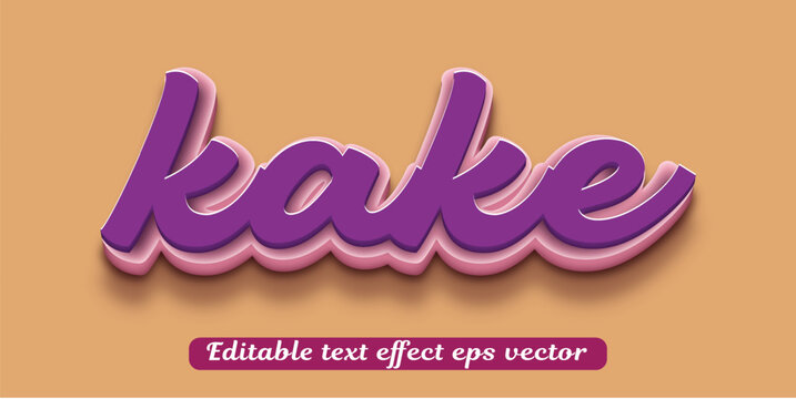 Kake purple color editable 3d text effect eps vector