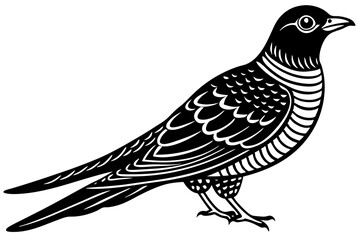 Cuckoo silhouette black linocut vector art illustration