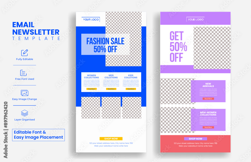 Wall mural set of editable e-commerce email newsletter templates for retail sale web page ui interface layout d