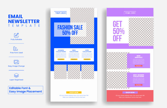 set of Editable e-commerce email newsletter templates for retail sale web page ui interface layout design suitable for fashion sale landing page or website ui header design , newspaper layout design