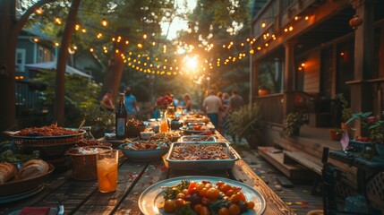 Vibrant Neighborhood Block Party Celebrating Independence Day with Festive and Gatherings