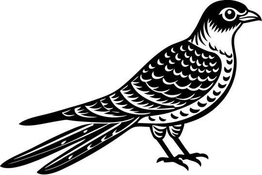 recommend clip art: Cuckoo silhouette black linocut vector art illustration