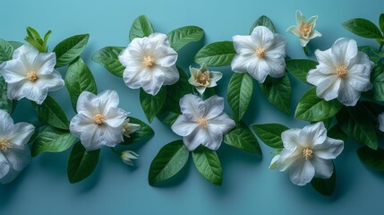 Obraz premium White flowers on blue background - generative ai
