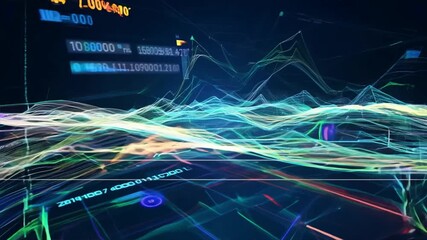 Abstract technology background with glowing lines featuring a global map and digital design elements